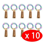 Pack Por 10 Corcho Luces Led Para Botella Navidad 