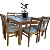 Mesa De Comedor Cuadrada Miel + 8 Sillas  Eco Cuero Beige 