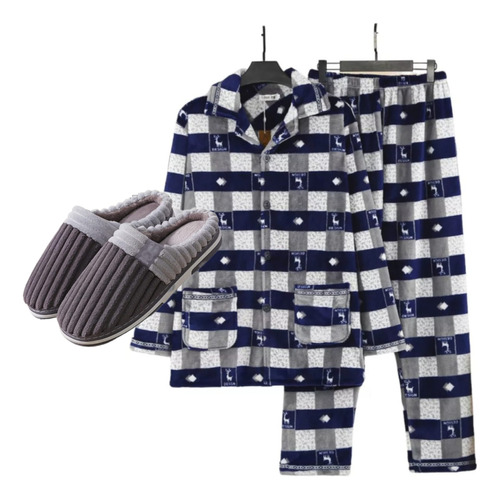 Pijama Conjunto Hombre Forro Polar + Pantuflas