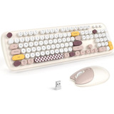 Kit De Teclado Y Mouse Inalámbricos Usb Retro Multicolor