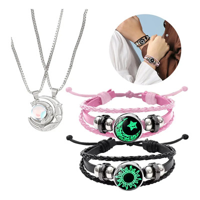 4pcs Pulsera+collar De Parejas Brilla Regalo Mujeres Hombres | MercadoLibre