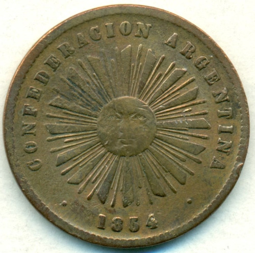 Confederación Argentina Moneda Cobre Dos Centavos 1854 Reg.