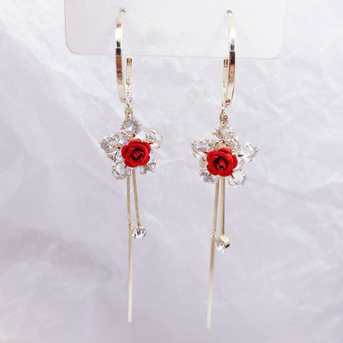 Aretes Largos Flor Joyas Mujer Regalo