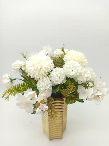 Flor Artificial Buque Com Hortênsias Campestres E Cravo