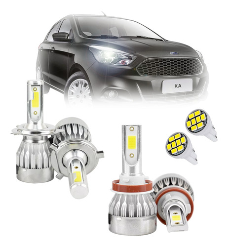 Kit Lâmpada Led V10 Farol Alto Baixo Milha Ford Ka 2018 2019