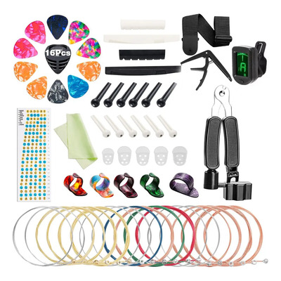 Kit 67 Piezas Accesorios Para Guitarra,Kit De Cambio Para Guitarra AcúStica,Que Incluye Cuerdas Para Guitarra AcúStica,PúAs,Cejilla,Enrollador Y Cortacuerdas,Afinador Y Huesos,Para Principiantes | MercadoLibre