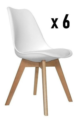 Silla Eames Tulip X 6 Unidades Con Almohadon Patas De Madera