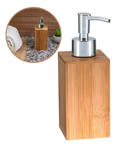 Dispenser Porta Sabonete Líquido Banheiro E Lavabo Em Bambu