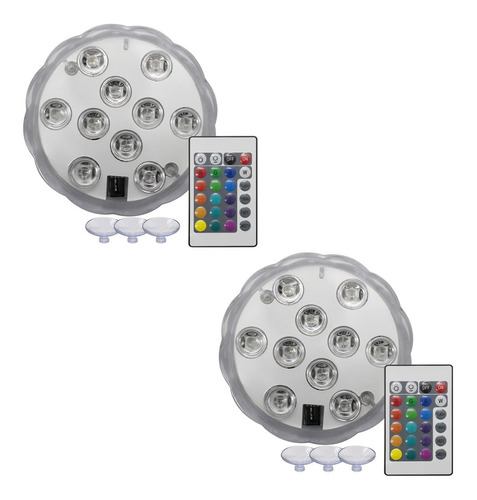 Kit 2 Luz Led Piscina Colorida Controle Remoto Pilha Ventosa