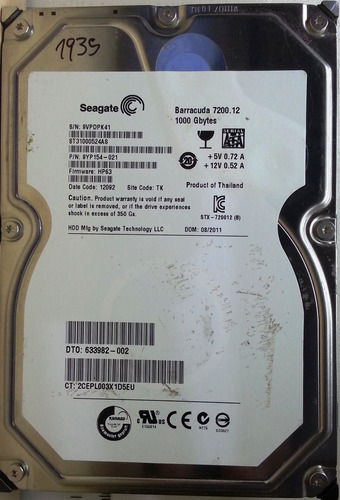 Disco Seagate  St31000524as 1tb Sata - 1935 Recuperodatos