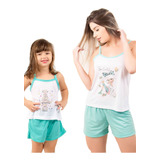 Kit 2 Pijama Baby Doll Infantil Feminino Conjunto Mãe Filha
