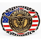 Fivela Bandeira Longhorn American Chifre Dourada Country