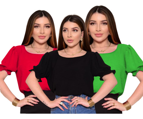 Kit 3 Blusinhas Feminina Social Duna Camisa Cropped Premium