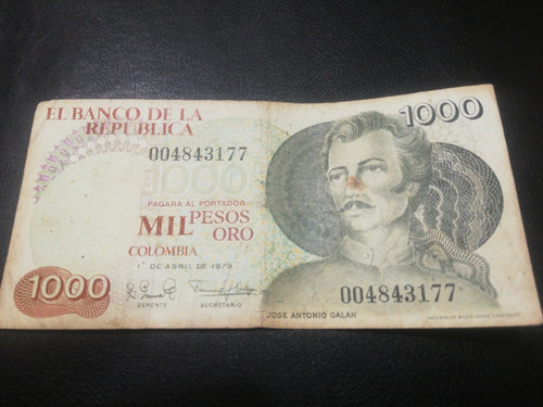 Vendo Billete Antiguo De $1000 Pesos Oro Colombianos De 1979