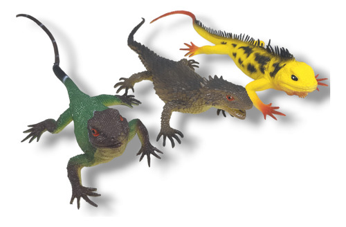 Set Lote 3 Lagarto Iguana Reptil 30cm Figura Juguete Lote2