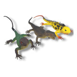 Set Lote 3 Lagarto Iguana Reptil 30cm Figura Juguete Lote2