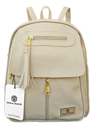 Morral Bolso Pequeño Maletín Mochila Femenina Karla Chacon Color Beige