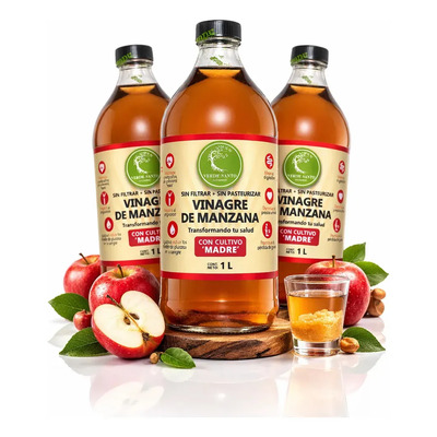 Vinagre De Manzana Organico De Vidrio Con Madre 3 L Puro | Meses sin interés
