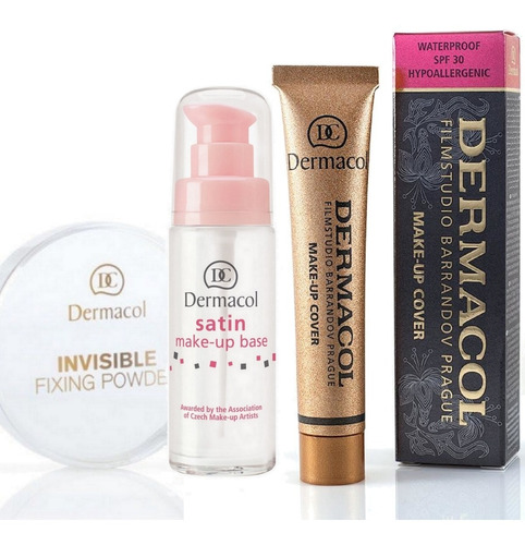 Kit Prebase Satin, Maquillaje Make-up Cover Y Polvo Dermacol