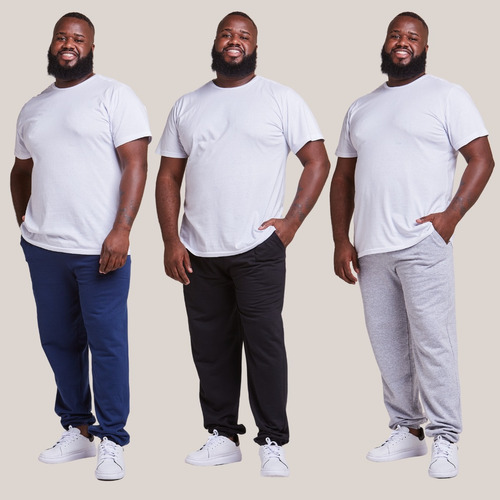 Kit 3 Calça Moletom Plus Size Punho