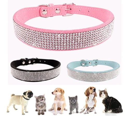 Collar Cuero + Brillantes Para Perros Medianos Y Grandes