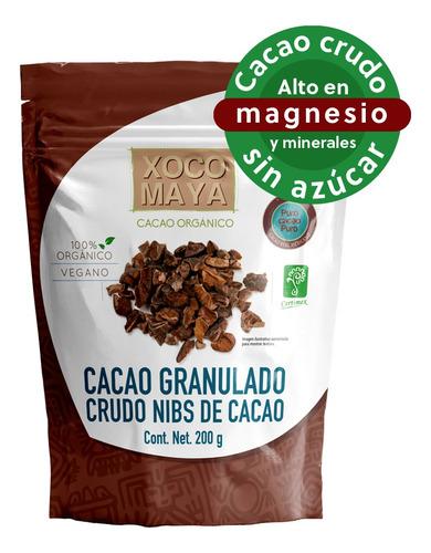 Nibs De Cacao Orgánico Crudo 200 Gr Xoco Maya