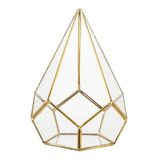 Terrário Grande Pentagonal De Latão Dourado Vaso Suculenta