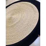 Tapete Em Sisal Natural Redondo 100cm Preto Boho