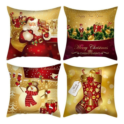 Funda De Almohada De Muñeco De Nieve Rojo Navideño 4 Piezas