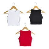Crop Top  Pack X 3 Blusa Para Mujer Unicolor Licrada 10% Off