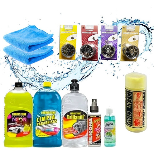 Kit Limpieza Auto Shampoo Silicona 2 Paños 4 Aromas 1 Cuero 