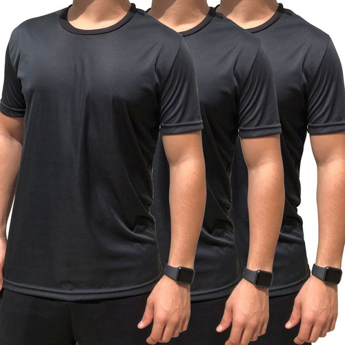 Kit 3 Camiseta Sport Masculina Preta Proteção Uv Dry Premium