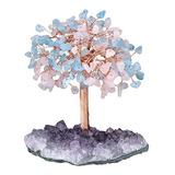 Piedra Curativa Cuarzo Rosa / Árbol Aguamarina Con Base De R