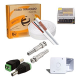 Kit Instalação P/ 4 Câmeras Com Fonte Cabo Cftv E Conectores