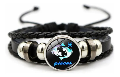 Pulsera Signo Zodiacal Piscis De Cuero Sintético Mod. 2