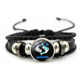 Pulsera Signo Zodiacal Piscis De Cuero Sintético Mod. 2