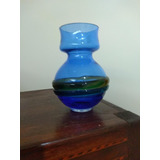 Vaso Vintage - Vidro Azul Com 2  Cintas  Em Alto Relevo