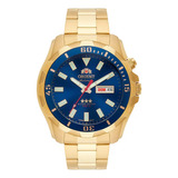Relógio Orient Automático Dourado Azul 469gp078f D1kx - Data