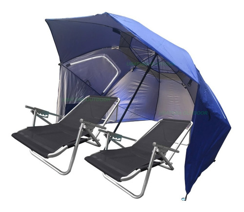 Combo Playa Sombrilla Carpa 240mt 2 Reposeras Aluminio 100kg