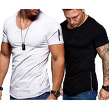 Kit 2 Camisas Masculinas Longline Zíper Manga Curta Básica 