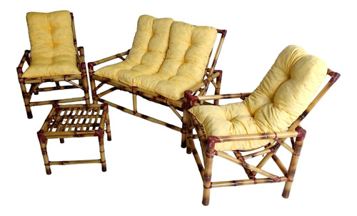 Jogo Sofá Cadeiras E Mesa De Bambu Para Seu Lar Super Oferta