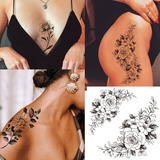 Tazimi 10 Hojas De Tatuajes Temporales De Rosas Negras En 3d