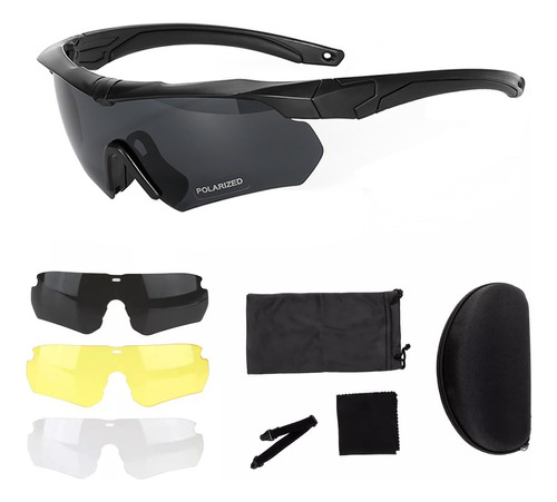 Gafas Goggles Táctico Tiro Uv400 Protección Con 3 Lentes