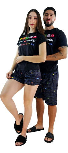 Pijama Duo De Parejas Pac Man Retro Short Y Camisa Comoda