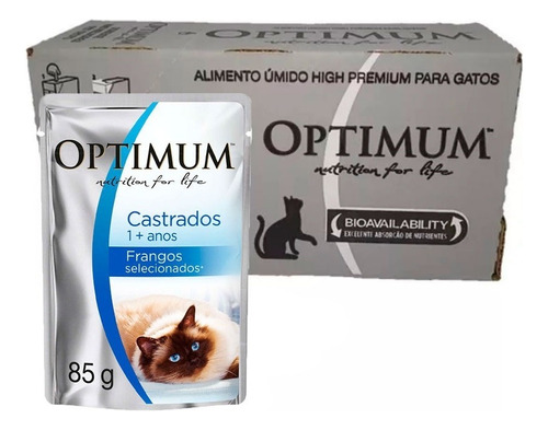 Caixa 20un Ração Úmida Optimum Gatos Castrados Frango 85g