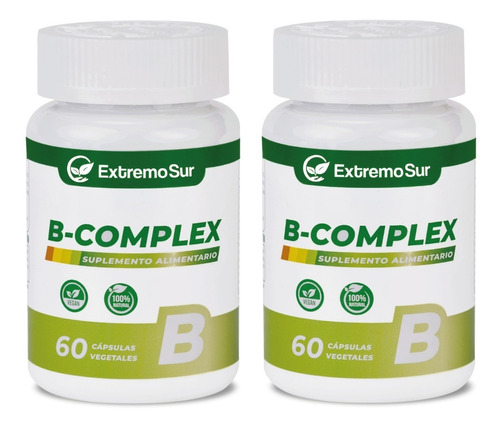 B Complex B1 B2 B3 B5 B6 B9 B12 Biotina 60 Cápsulas, Pack 2