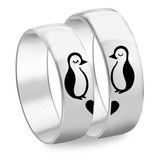 Anillos Para Parejas De Plata Ley 925 Grabado Pingüinos 