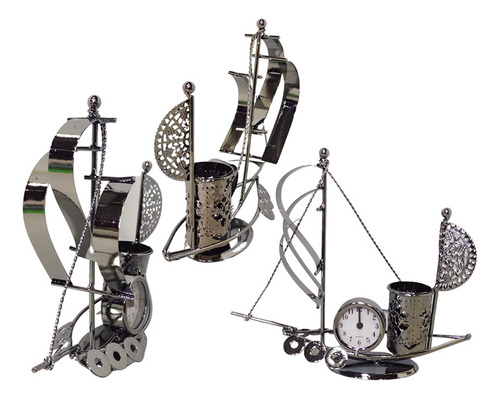 Barco Antiguo Metálico Reloj Decorativo Adorno Escritorio