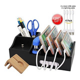 Bamboo Charging Station Organizer Con Compartment Docking Or