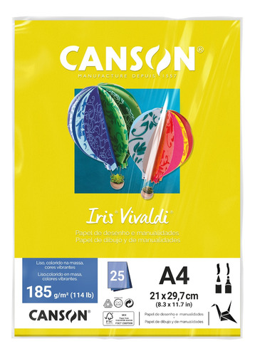 Papel Canson Color Iris Vivaldi 25 Folhas Cores 185g